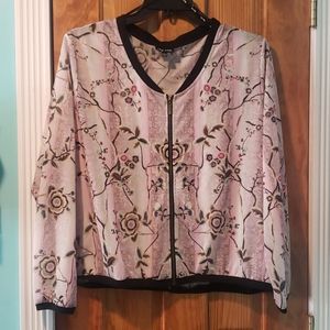City Chic Sheer Floral Zip Up Bomber Jacket